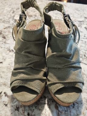 Big Buddha Olive Canvas Cork Wedge Sandals